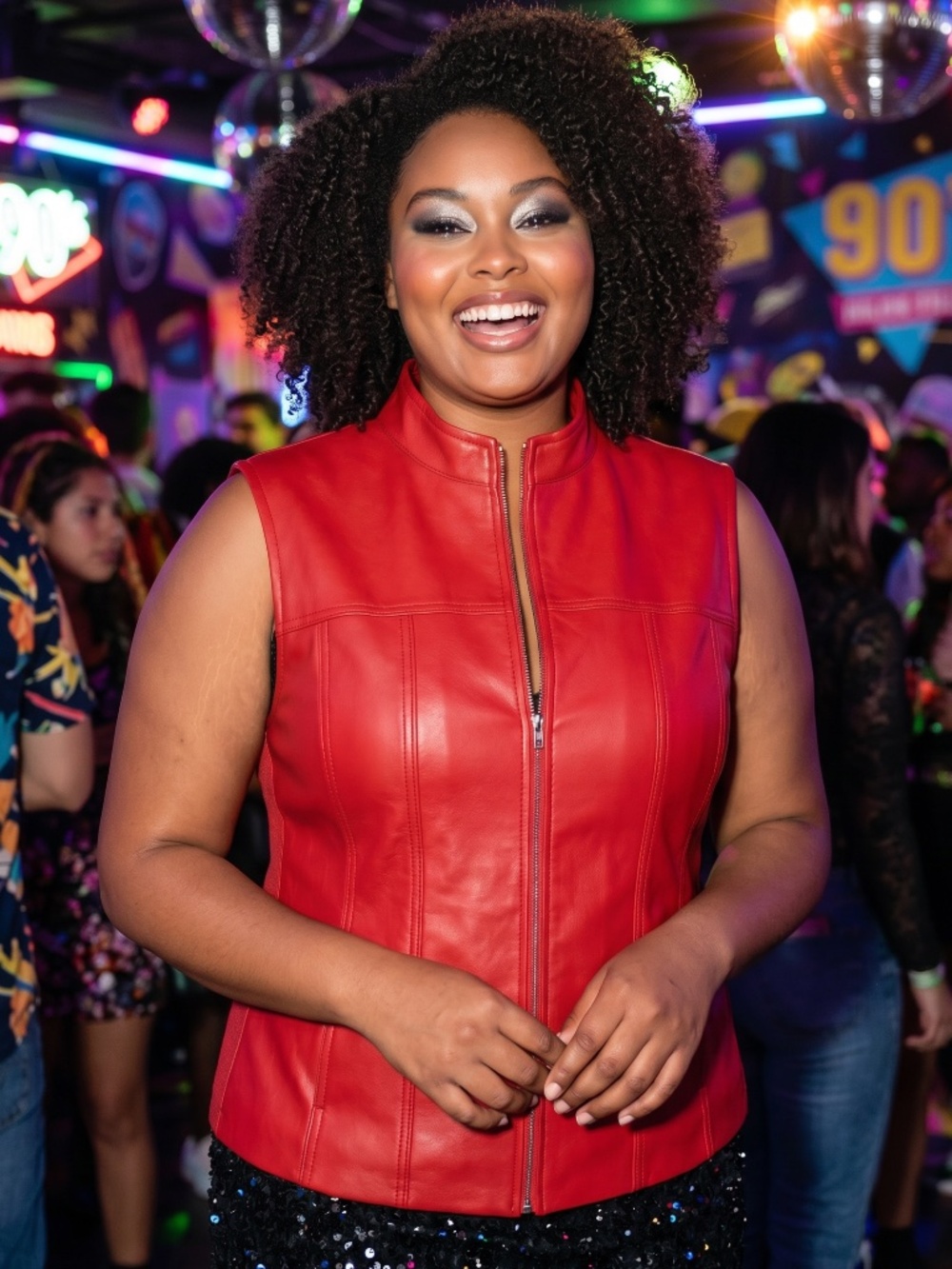 Sleeveless Red Leather Zip-Front Vest